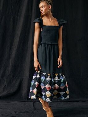Anthropologie Othilia Quilted Patchwork Midi Dress size medium